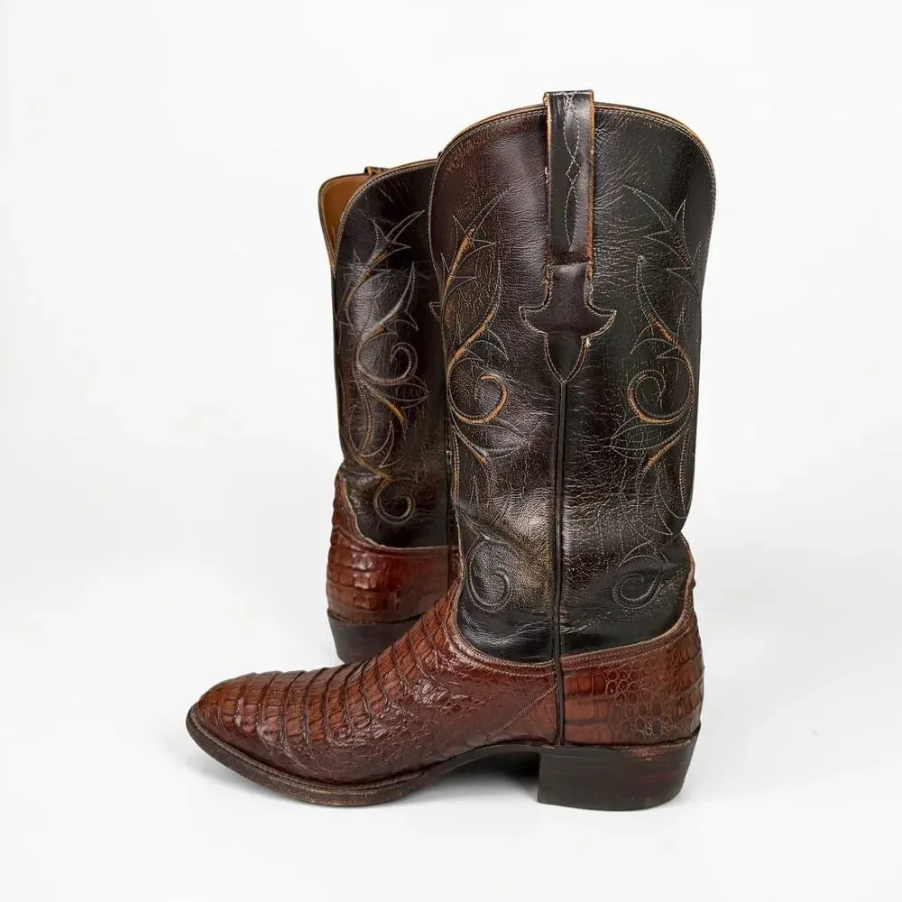 Lucchese Caiman Classics Hand Made Cowboy Boots Western Brown Label Mens Sz 9 2E